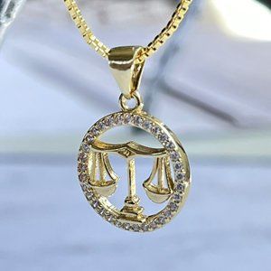 Gold Plated LIBRA Sing Zodiac Horoscope‎ Pendant Necklace